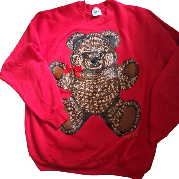 VTG R D Foster Tultex Teddy Bear Sweater sweatshirt 3D Nose & Eyes Holiday XL - Picture 1 of 7